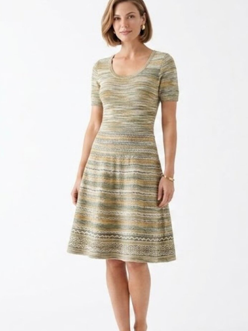 Cynthia Rowley Space Dye Knit A-Line Dress Short Sleeve Scoop Neck Size L